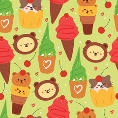 seamless pattern cartoon cute dessert and animals. cute wallpaper for textile, gift wrap paper