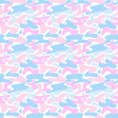 Fashion camouflage pattern, bright blue and pink color, flat seamless pattern.