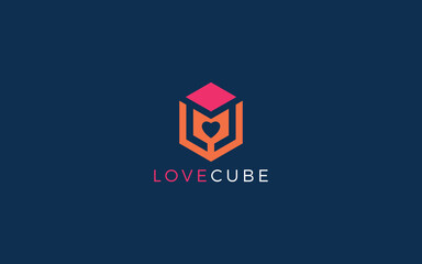 Cube logo form love symbol with blue background