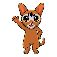 Cute abyssinian cat cartoon waving hand