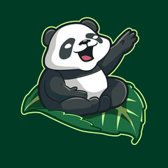 cute panda sitting on the leaf funny illustration