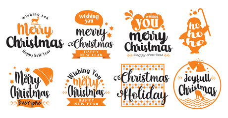 Christmas typography set. Christmas lettering badge on white background. Set of christmas greeting badge vectors





