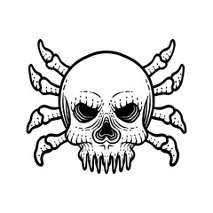 Skull with spider style drawn in engraving style