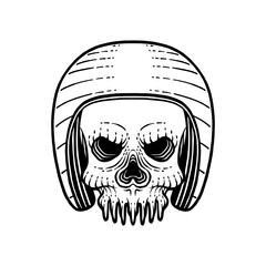 Obraz premium Skull with motorcycle helmet accessories