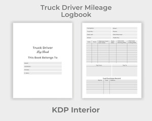 KDP Interior Truck Driver Mileage Logbook, Truck Driver Information & Mileage Notebook Unique Design Template