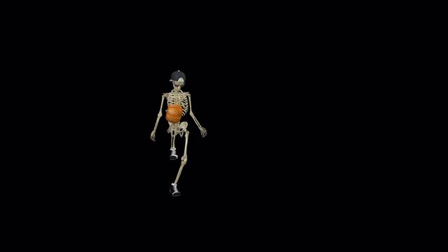 Funny Skeleton With Halloween Pumpkin At Ball Playing Combo