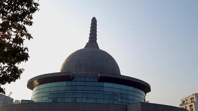 buddha stupa with bright blue sky at morning from flat angle