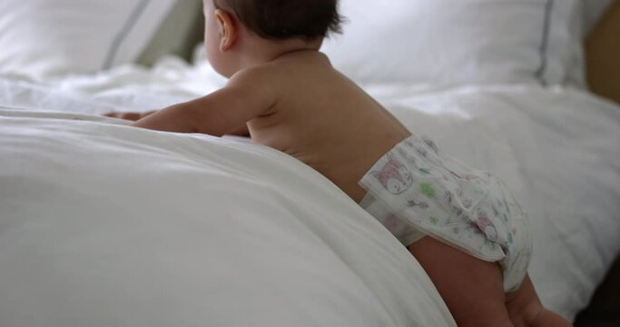 Baby Girl 1 Year Old Hanging Off The Side Of A Low Height Bed - Learning To Get Off Bed