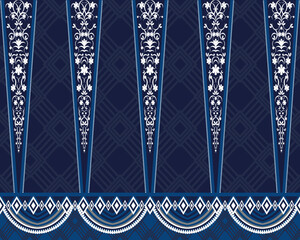 Navy Blue tone Bohemian Ethnic pattern Ikat Seamless pattern Sarong Indian Indonesian Aztec African for fabric print cloth dress carpet curtains rug vintage style blue background 