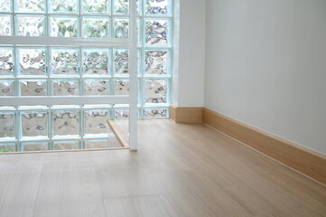 wooden floor with glass block wall, interior design