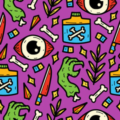 Halloween doodle cartoon illustration pattern design