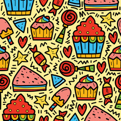 Food doodle cartoon illustration pattern design