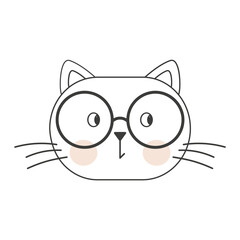 Cute contour cat with glasses and pink cheeks	