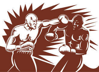 illustration of a boxer connecting a knockout punch done in retro style