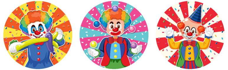 Circus clown icon on white background set