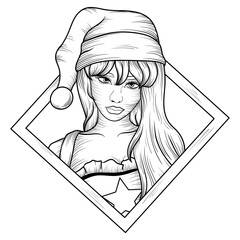 illustration monochrome art santa girl character design 