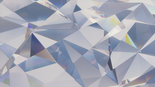 Polygon 3D Wall Background with Glass Modern Surface. Refractive 3D Render.