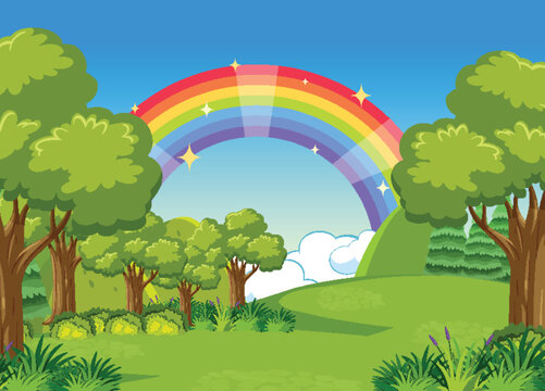 Nature background with rainbow in the sky