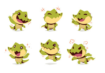 set of cute crocodile cartoon mascot character