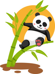 cartoon panda hanging on the bamboo