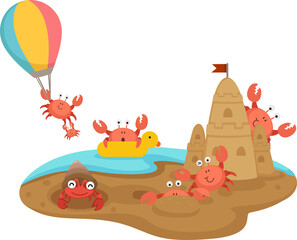cartoon crab family on sea