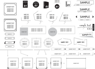 シンプルなモノクロの見出し・フレーム・あしらい・吹き出しセット　枠・インデックス・ナンバー