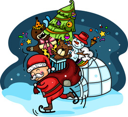 Hand drawn santa claus happy new year and merry christmas