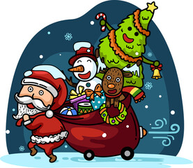 Hand drawn santa claus happy new year and merry christmas