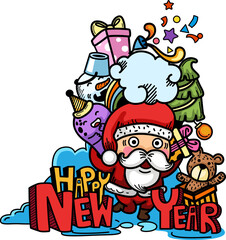 Hand drawn santa claus happy new year and merry christmas