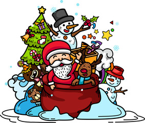 Hand drawn santa claus happy new year and merry christmas
