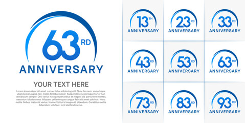 set of anniversary with blue color and swoosh can be use for celebration event