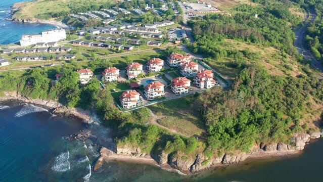 Amazing Aerial view of South Beach of town of Kiten, Burgas Region, Bulgaria
