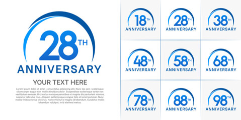 set of anniversary with blue color and swoosh can be use for celebration event