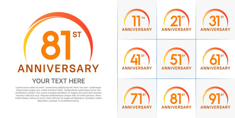 set of anniversary with orange color and swoosh can be use for celebration event