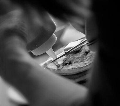 Food stylist pancake syrup pour