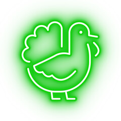 Neon green turkey icon, bird illustration on transparent background
