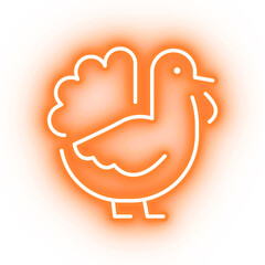Neon orange turkey icon, bird illustration on transparent background