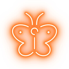 Neon orange butterfly icon, butterfly illustration on transparent background