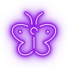 Neon purple butterfly icon, butterfly illustration on transparent background