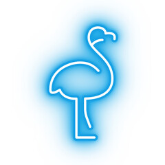 Neon blue flamingo icon, flamingo illustration on transparent background