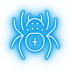Neon blue spider icon, spider illustration on transparent background