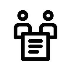 Engagement or contract icon between peoples with text paper in black outline style