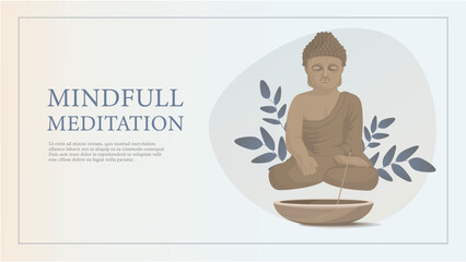 Buddha illustration. Banner for yoga class, spa treatments, sound therapy, relaxation ceremony. Vector illustration for poster, banner, website, advertising