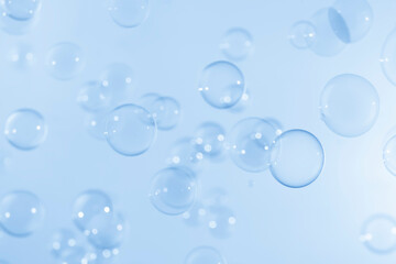 Abstract Beautiful Transparent Blue Soap Bubbles Background. Freshness Soap Sud Bubbles Water.