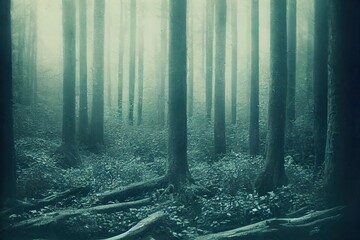 Vintage photo of dark forest