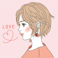 ボブカットの女性の横顔イラスト【カラーイラスト】
