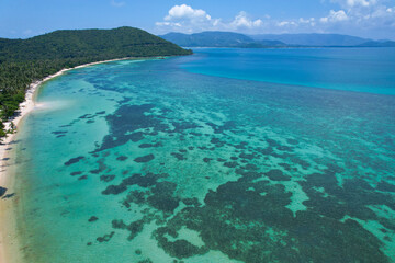 aerial view of the island in the andaman sea The beautiful tropics of the Andaman Sea. Amazing view, paradise beach, turquoise water overlooking amazing coral reefs under the sea.