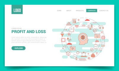 p and l profit and loss concept with circle icon for website template or landing page homepage - obrazy, fototapety, plakaty