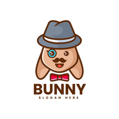 Vector Logo Illustration Bunny Mascot Cartoon Style.
