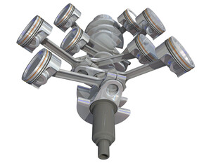 V6 Engine Cylinders 3D rendering on white background